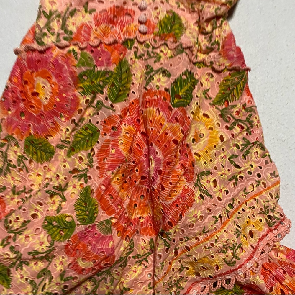 Farm Rio Printed Eyelet Asymmetrical Dress Medium - Picture 3 of 14